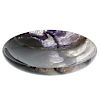 A small Blue John dish.  Of circular form, one half dark violet, the other half paler but with dark