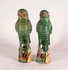 Two Glazed Pottery Parrots