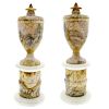 A pair of Derbyshire fluorspar pedestal urns Each of neoclassical shouldered ovoid form with mushroo