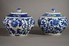 Pair Chinese Blue and White Porcelain Floral Vases