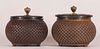 Pair of Carved Basket Weave Style Containers