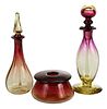 Three Libbey Amberina Glass Dresser Items