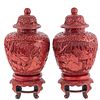 Pair of Chinese Cinnabar Lacquer Jars & Stands