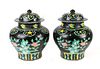 A Pair of Large Chinese Fahua Pottery Covered Jars
Height 21 x diameter 17 inches.