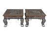 A Pair of Indian Silvered Metal-Sheathed Footstools
Height 9 1/2 x width 14 x depth 14 inches.