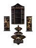 Four Japanese Lacquer Wall Brackets
Pair: 21 1/2 x 8 1/4 inches; Fan-shaped: 29 x 22 inches; last: 29 x 20 inches.