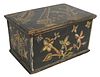 Primitive Folk Art Lift Top Box mahogany and pine construction, exterior painted with flowers, missing feet, height 7 1/4 inches, width 12 3/4 inches.