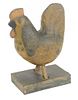Small Folk Art Chicken carved wood painted yellow, brown, and black, height 5 3/4 inches.