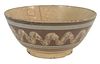 Large Mocha Footed Bowl brown and blue with earthworm decoration, chips to foot, (top with 4 inch crack), diameter 11 inches. Provenance: From a Newpo