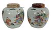 Pair of Covered Chinese Famille Rose Ginger jars, with parading boys, height 9 inches. Provenance: Collection from Mr. and Mrs. Fowler, West Hartford,