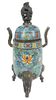 Chinese Cloisonne Tripod Incense Holder having elephant form feet, dragon form handles and finial, along with a removable, pierced cover, marked to th