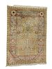 Silk Oriental Prayer Rug with metal threading, 3' 7" x 5'.