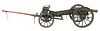 French Model Field Cannon with Limber, made of iron and grey painted wood with ammo box, rare facing leather seat and heavy brass adjustable cannon, l