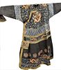Three Chinese Robes, to include a five claw dragon robe having silk and gold threads, dragon amongst clouds and cranes; purple foo lion robe; along wi