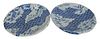 Pair of Japanese Porcelain Blue and White Chargers each depicting flying cranes over stylized waves, Meiji period, diameter 18 inches.