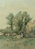 Alfred Thompson Bricher (American, 1837 - 1908), woman on a country estate, watercolor on paper, signed lower right "AT Britcher," sight size 20" x 14