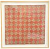 American Baby Crib Cotton Quilt, red diamond square pattern, frame size 36" x 36" x 1 1/2"; image size 32" x 33".