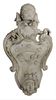 Italian White Marble Armorial, having carved bust on bottom with scallop edges, central plaque having carved Aeolus blowing flowers all under carved s