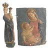 Two-Piece Group to include a painted plaster Madonna and Child plaque, 16" x 12 3/4", 15th century or later, Benedetto da Maiano; along with a carved 