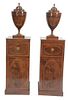 Pair of George IV Mahogany Humidor Cabinets mounted with urn form knife boxes, interior with lead lined drawers, two metal shelves in one, height 71 i