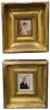 American School (early 19th Century) Pair of Primitive portraits of a man and a woman, watercolor, in deep gilt frame, image 3" x 2 1/4".