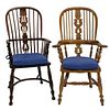 Two English Windsor Armchairs, on turned legs, 18th century, height of each 42 inches. Provenance: Collection from Mr. and Mrs. Fowler, West Hartford,