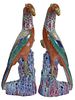 Pair of Contemporary Chinese Style Porcelain Birds with multicolor glaze, heights 21 1/2 inches (as is with a few chips).