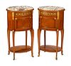 A Pair of Louis XVI Style Gilt Bronze Mounted Marble-Top Side Tables
Height 32 x width 17 1/2 x depth 14 inches.