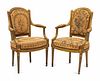 A Pair of French Neoclassical Painted and Parcel Gilt Armchairs
Height 37 1/2 x width 23 1/2 x depth 20 inches.