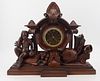 Antique Continental Carved Wood Figural Clock.