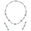CHOKER AND PAIR OF EARRINGS WITH EMERALDS, RUBIES, SAPPHIRES AND DIAMONDS IN 18K WHITE GOLD with 11 precious gemstones and 154 diamonds