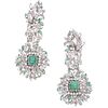 PAIR OF EARRINGS WITH EMERALDS AND DIAMONDS IN PALLADIUM SILVER with 32 Octagonal and marquise cut emeralds~5.20ct and 212 8x8 cut diamonds