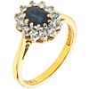 RING WITH SAPPHIRE AND DIAMONDS IN 14K YELLOW GOLD 1 oval cut sapphire ~0.60 ct and 12 8x8 cut diamonds ~0.30 ct. Size: 5 ¾