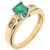 RING WITH EMERALD AND DIAMONDS IN 14K YELLOW GOLD 1 octagonal cut emerald~0.55 ct and 4 brilliant cut diamonds ~0.16ct