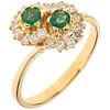 RING WITH EMERALDS AND DIAMONDS IN 14K YELLOW GOLD with 18 brilliant cut diamonds ~0.36 ct. Weight: 3.1 g. Size: 7