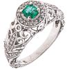 RING WITH EMERALD AND DIAMONDS IN 14K WHITE GOLD 1 octagonal cut emerald ~0.29 ct and 49 brilliant cut diamonds ~0.32ct