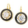 PAIR OF EARRINGS WITH ONYX AND DIAMONDS IN 14K YELLOW GOLD with 2 onyx applications and 2 brilliant cut diamonds ~0.54 ct