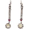 PAIR OF EARRINGS WITH DIAMONDS AND RUBIES IN 14K AND 8K WHITE GOLD with 2 antique cut diamonds ~0.80 ct, 18 diamonds and 2 rubies