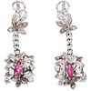 PAIR OF EARRINGS WITH RUBIES AND DIAMONDS IN PALLADIUM SILVER with 2 marquise cut rubies ~0.50 ct and 32 8x8 cut diamonds ~0.55 ct