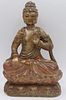 Antique Chinese Polychrome Marble Buddha.
