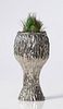 Ken Shores  Silver Ceramic Chalice Form with Peacock Feathered Frog