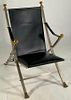 Maison Jansen Steel, Brass and Leather Upholstered Campaign Chair