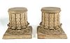 Pair of Hand Carved and Gray Painted Wood Capitals