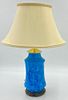 Turquoise Glazed Pottery Vase Fitted as Table Lamp