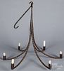 Wrought iron hanging chandelier, 19th c.