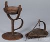 Two iron and copper fat lamps, 18th/19th c.
