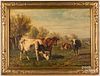 Johannes de Hass oil on canvas landscape with cows