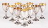 Set of ten sterling silver goblets