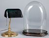 Glass cloche, together with an Emeralite desk lamp