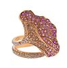 18K Gold Diamond Pink Sapphire Floral Cocktail Ring